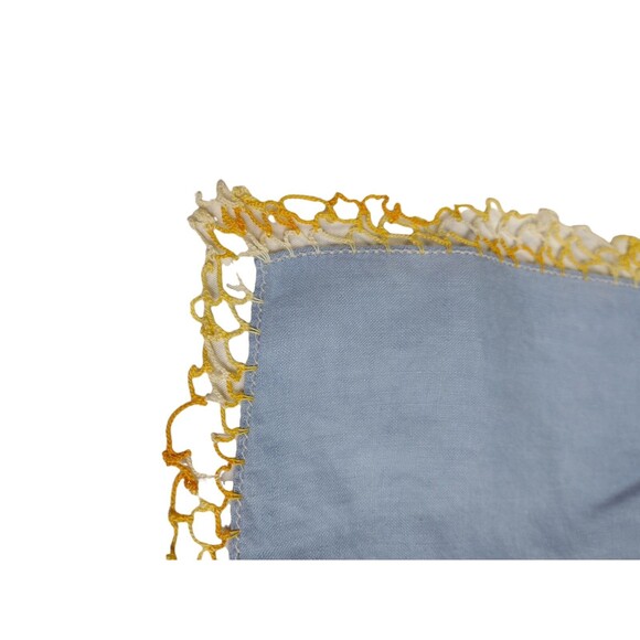 VTG Blue Handkerchief Hanky Scarf Ombre Crocheted Edge Yellow White Orange 12" - Picture 2 of 4